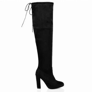 NEW NIB "No Doubt" Black Faux Suede Over The Knee Block Heel Boots, Sz 9US/40EU